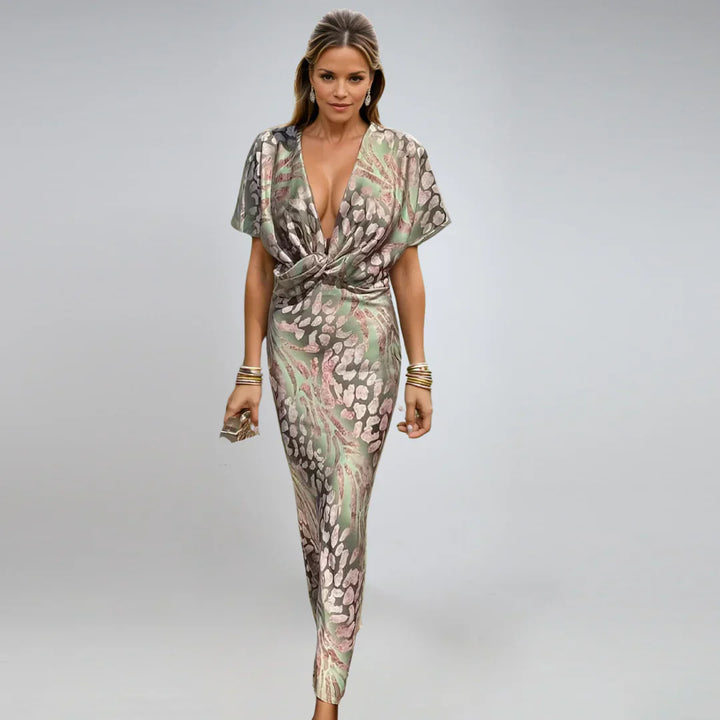 Kelsey - Robe longue à décolleté en V et détail torsadé