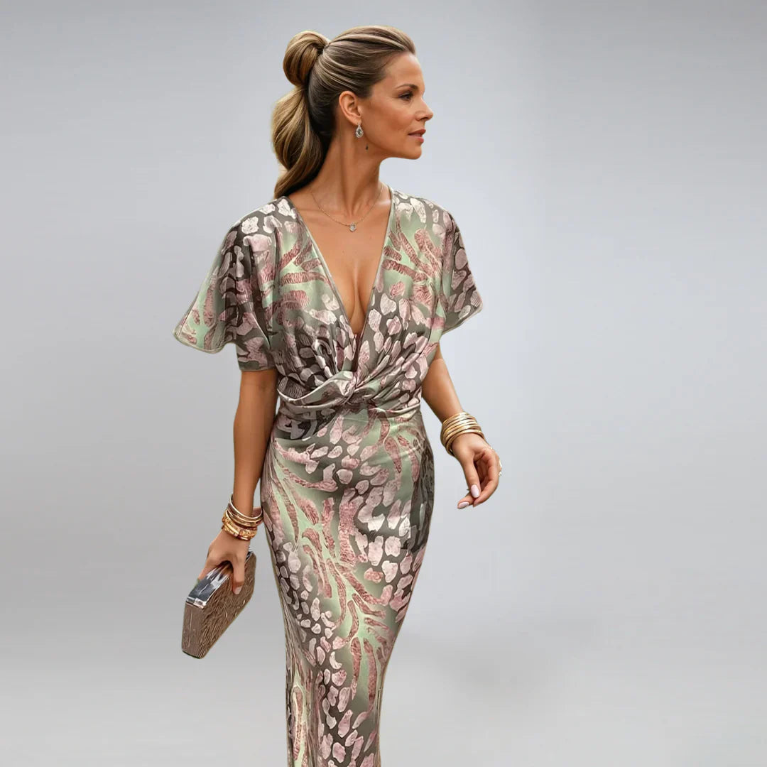 Kelsey - Robe longue à décolleté en V et détail torsadé