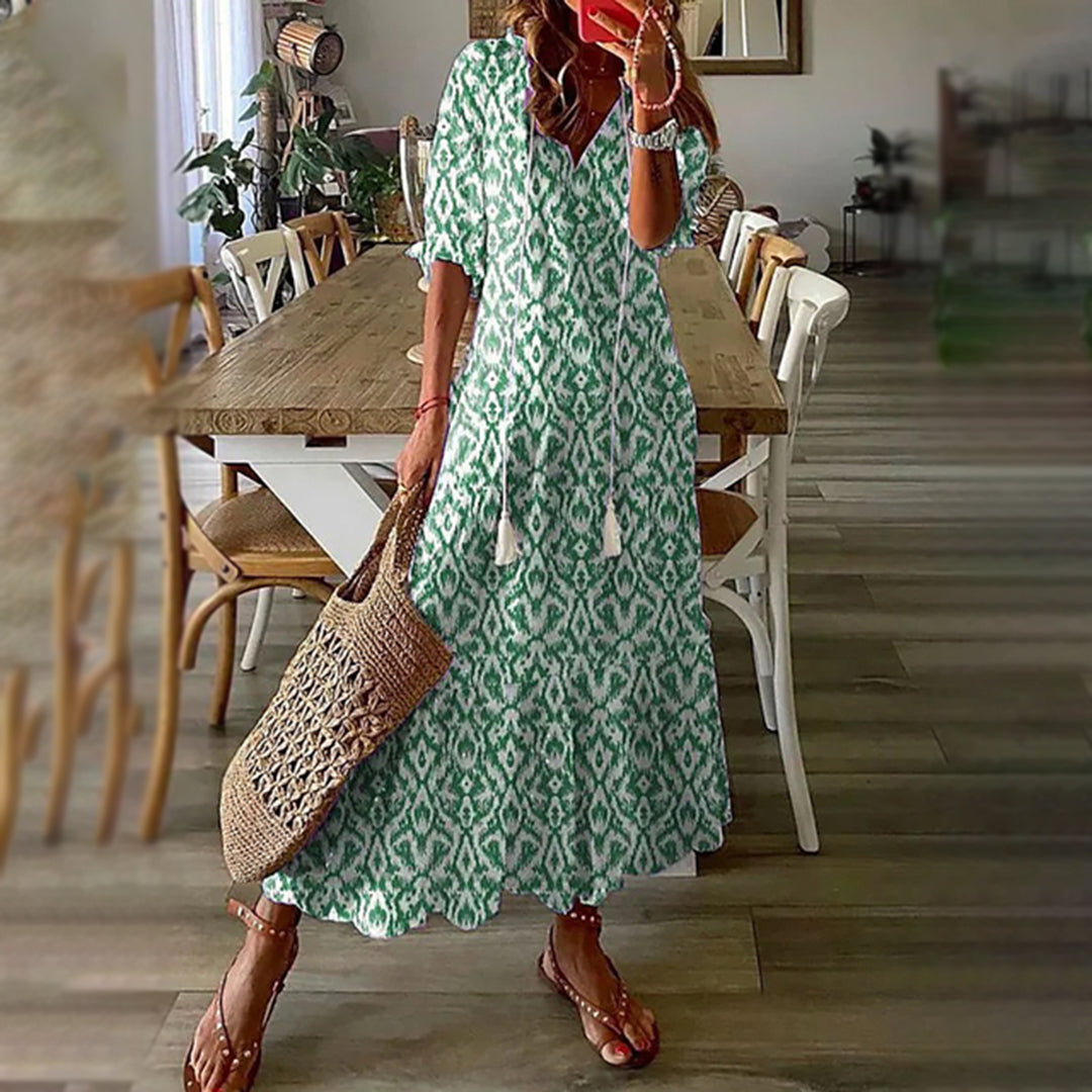 Capucine | Robe Maxi Boho aux Motifs Rétro Élégants