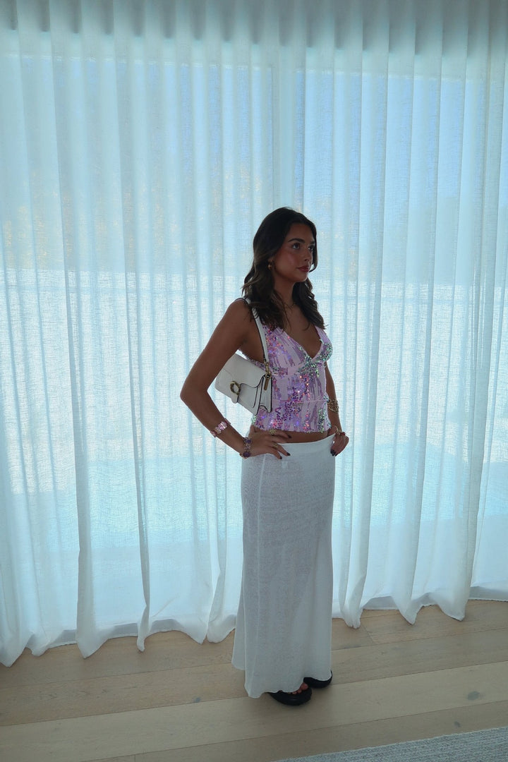 Ivanna : Top court à bretelles en sequins