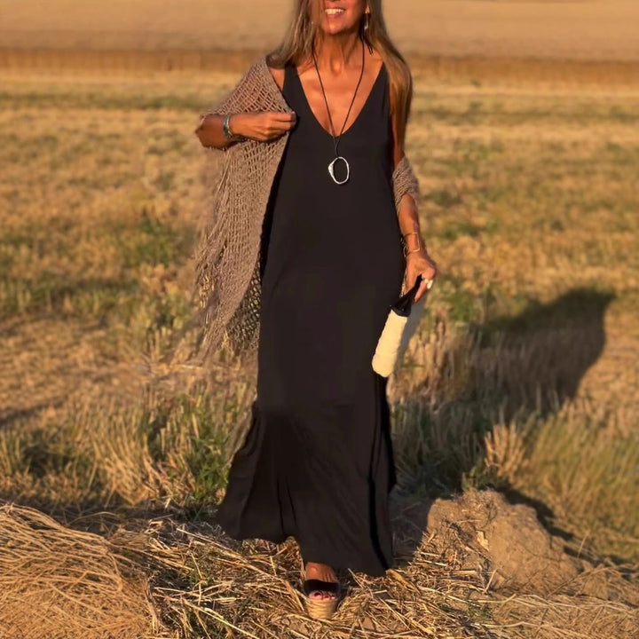 Élyse | Robe Maxi Sans Manches à Col V Élégant
