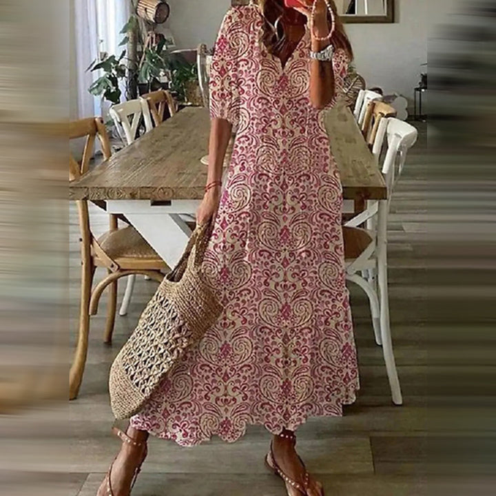 Capucine | Robe Maxi Boho aux Motifs Rétro Élégants