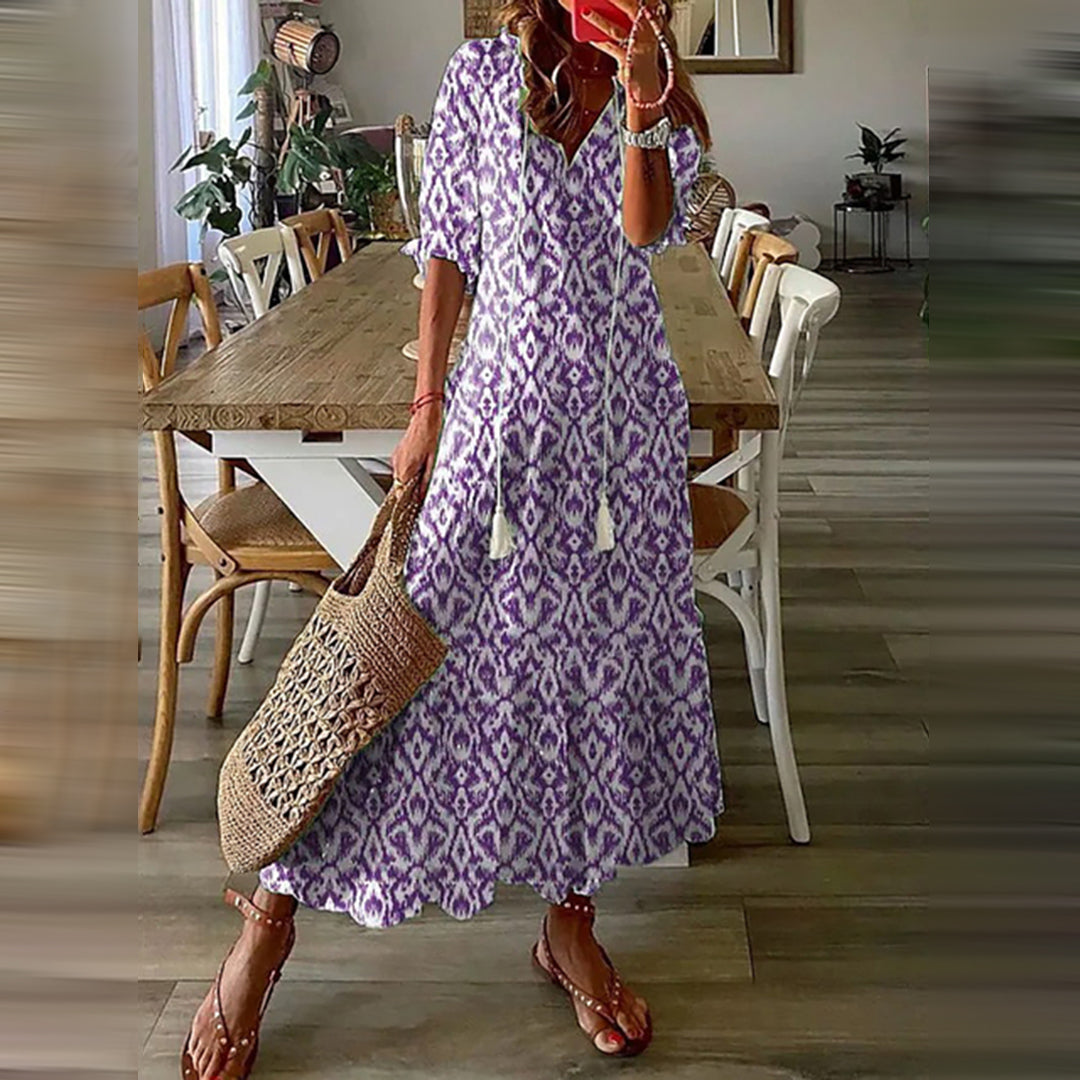 Capucine | Robe Maxi Boho aux Motifs Rétro Élégants