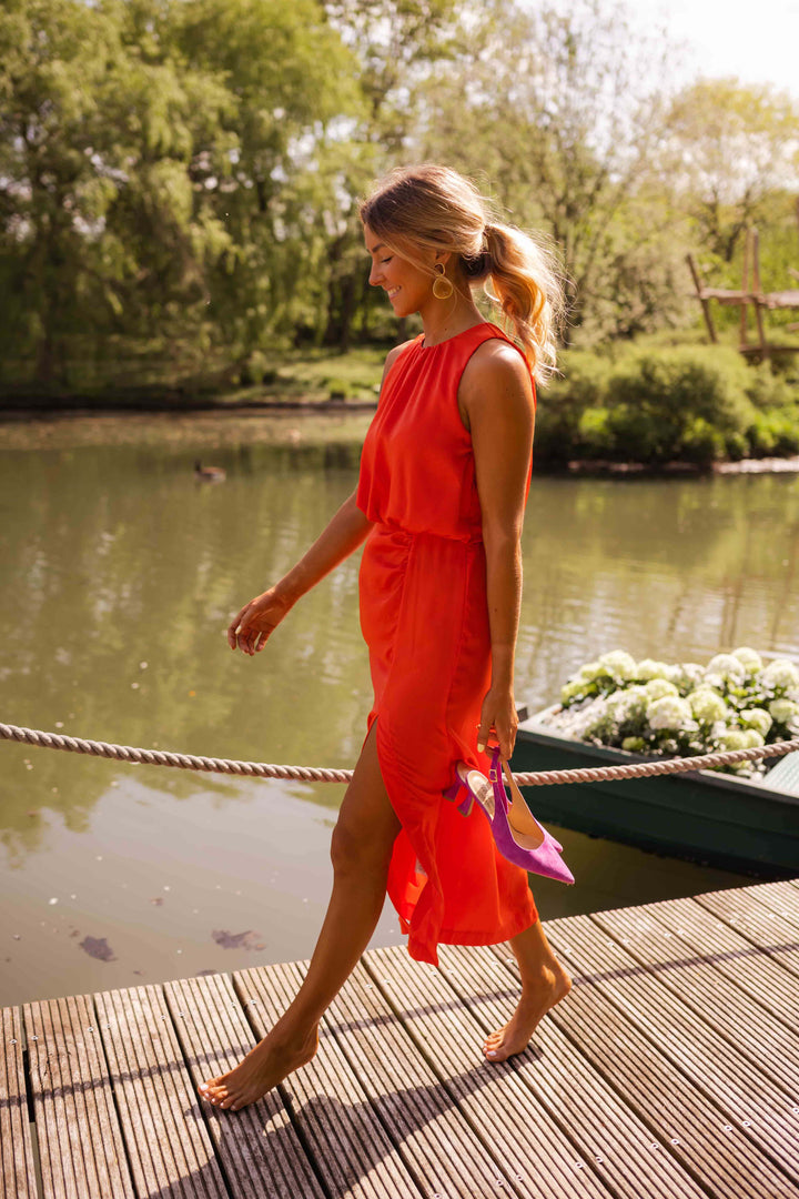 MIRELLA | Robe longue fendue au col élégant