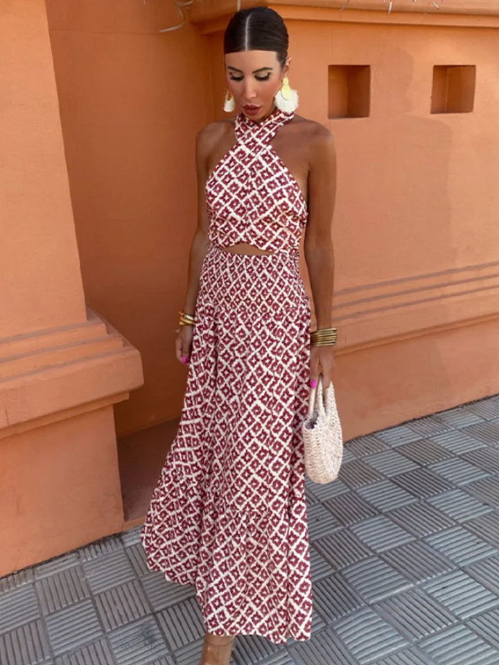 Mickay | Robe midi élégante froncée à épaules dénudées