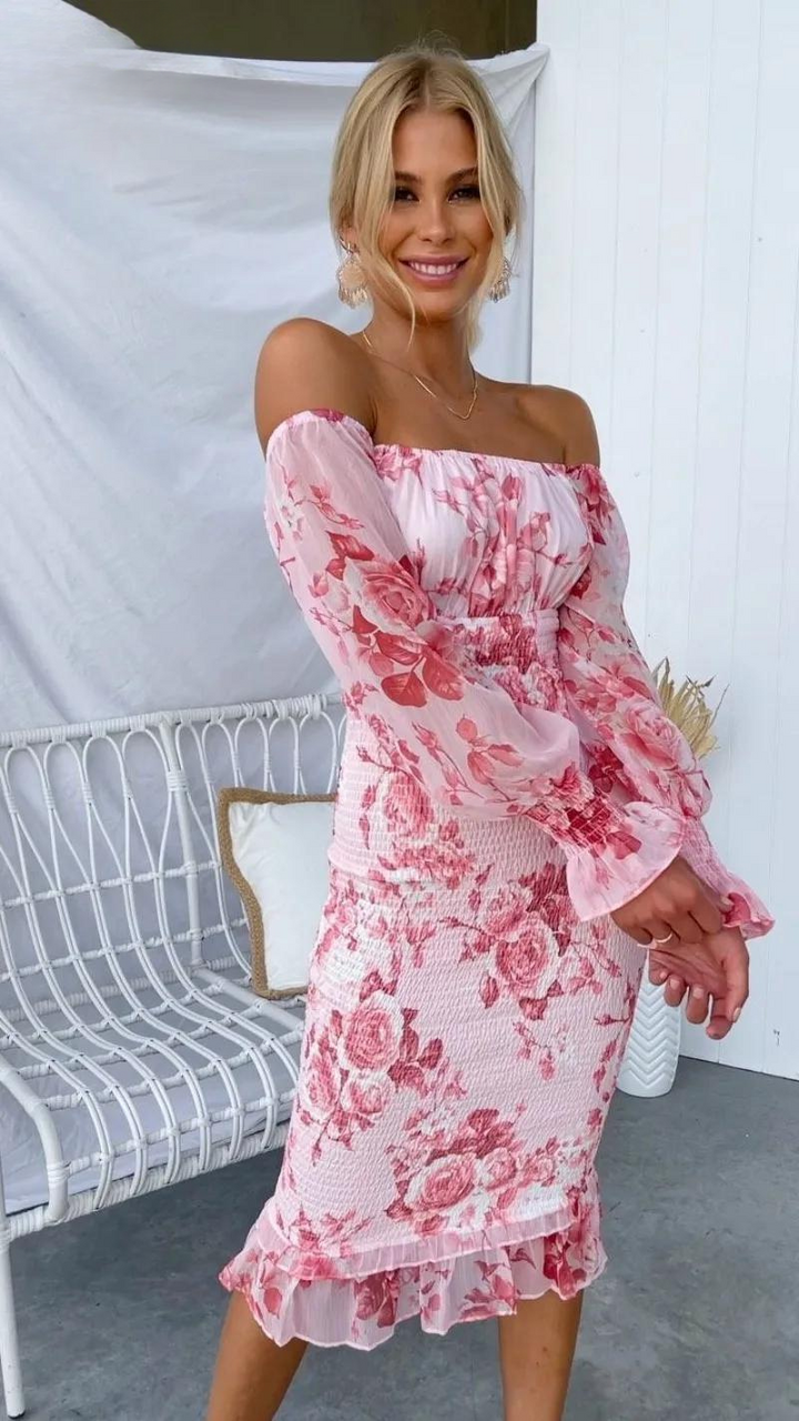 Dahlia™ | Robe Midi à Épaules Dégagées