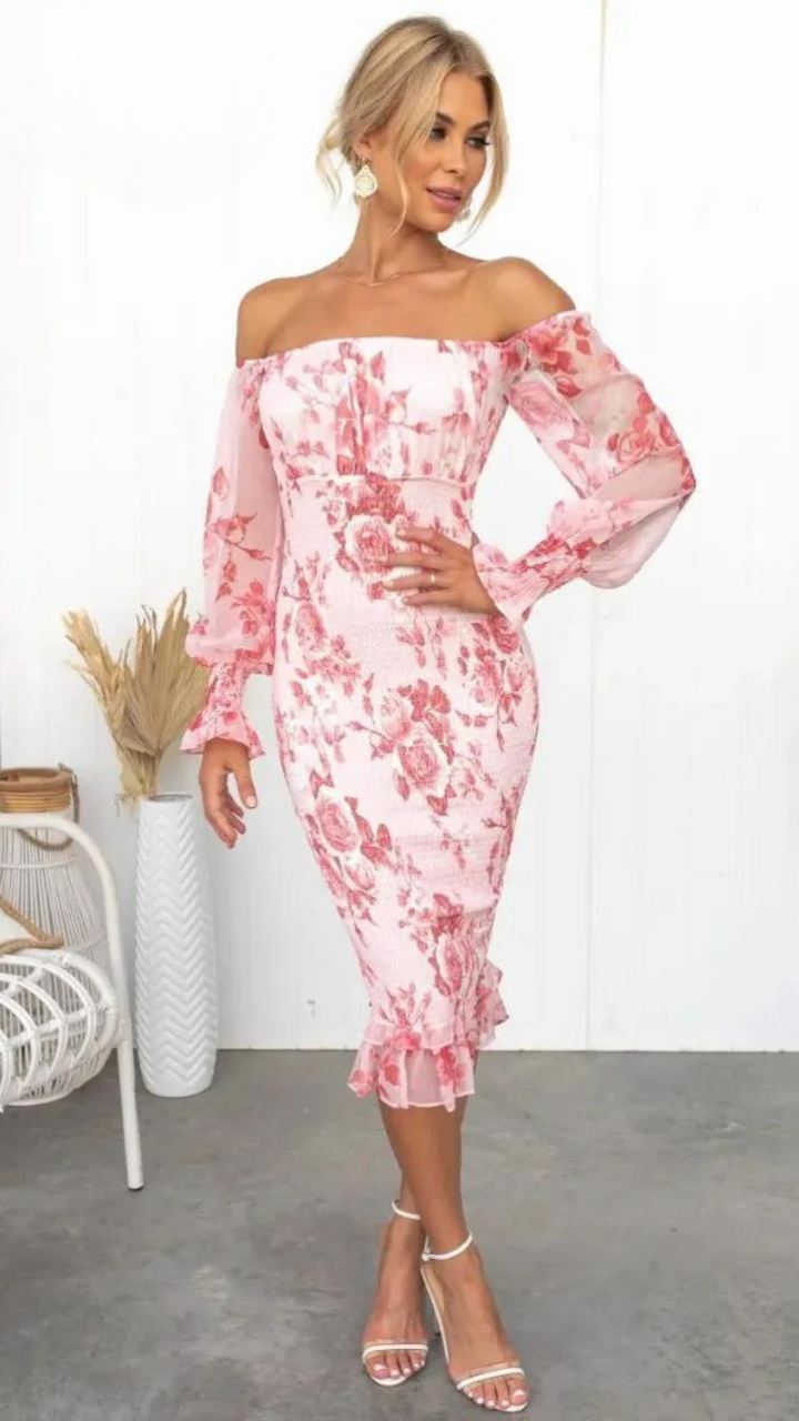Dahlia™ | Robe Midi à Épaules Dégagées