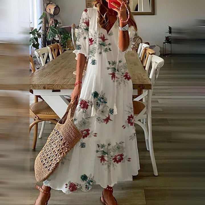 Capucine | Robe Maxi Boho aux Motifs Rétro Élégants