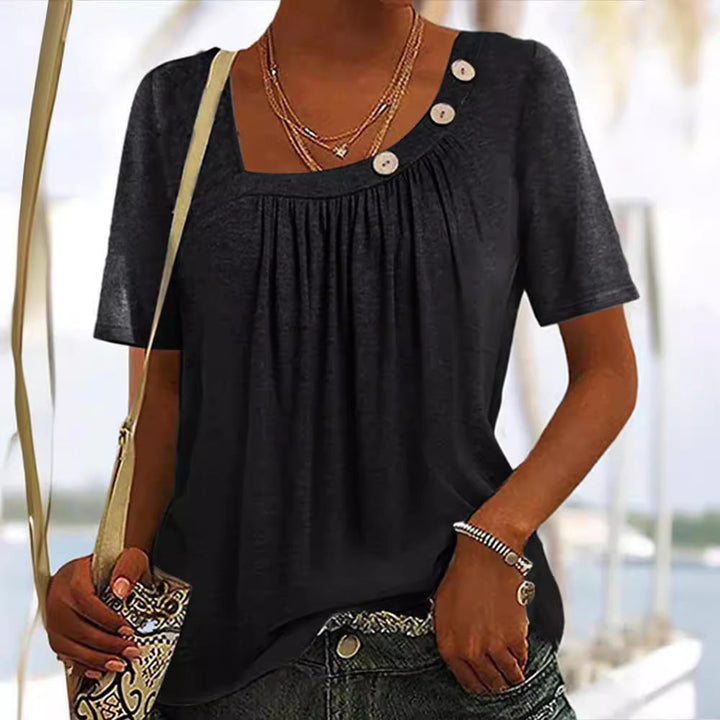 Céline | T-shirt Élégant à Col Rond avec Boutons Discrets