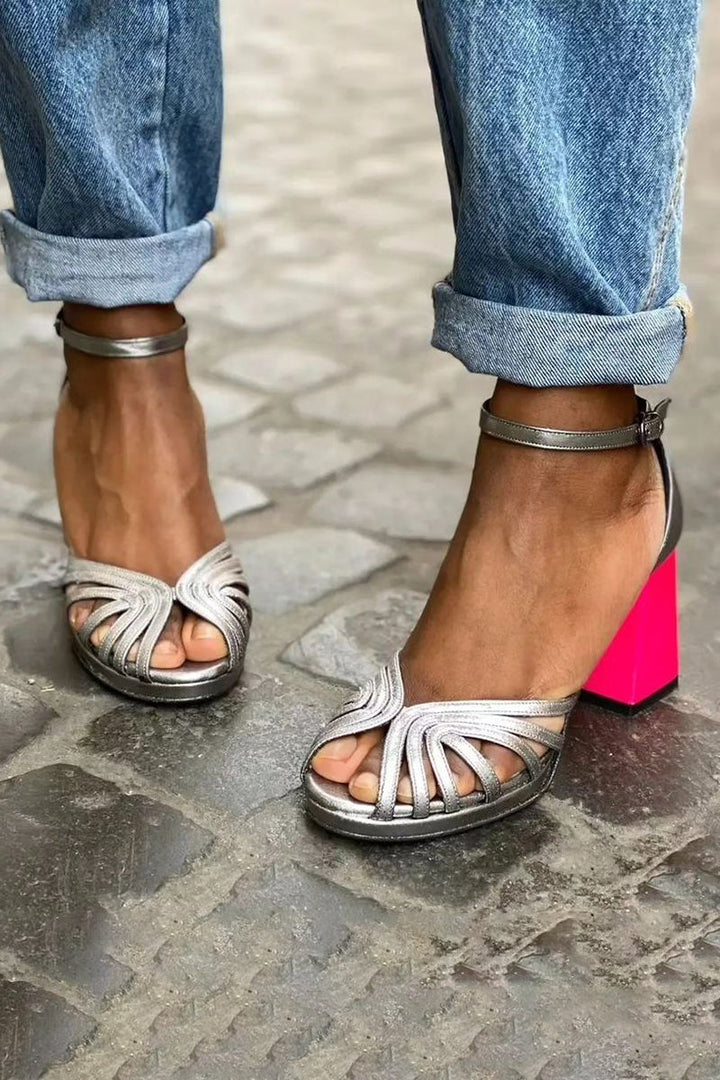 Seraphina | Sandales colorées et pailletées à talon épais avec boucle