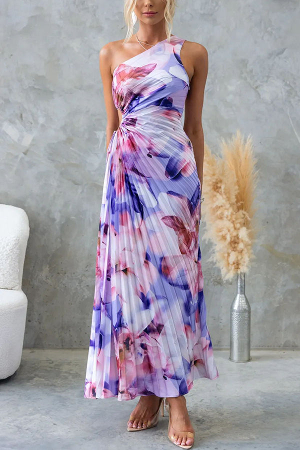 Deja -  Robe Maxi Plissée à Une Épaule avec Imprimé Floral