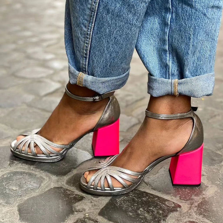 Seraphina | Sandales colorées et pailletées à talon épais avec boucle