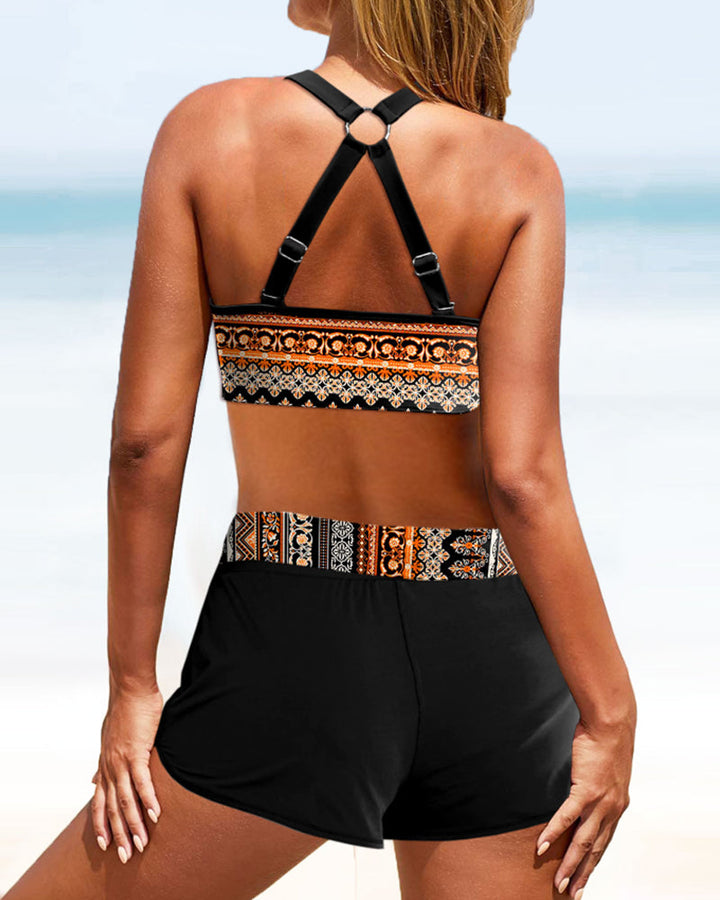 Bikinis taille haute à imprimé géométrique
