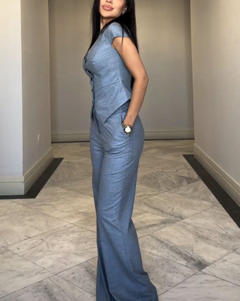 Roksana | Top à décolleté en V et pantalon assorti