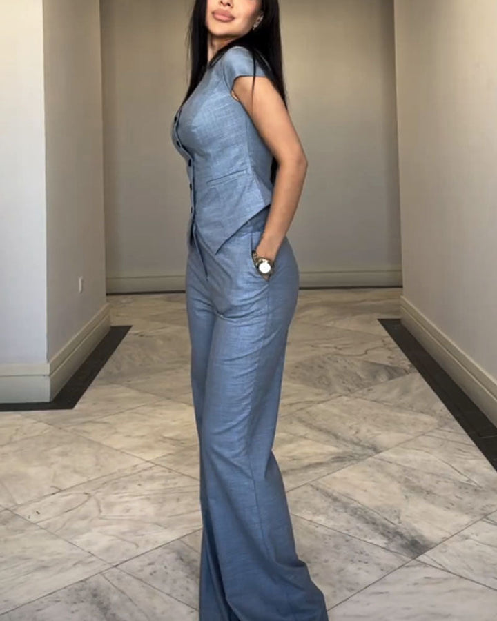 Roksana | Top à décolleté en V et pantalon assorti