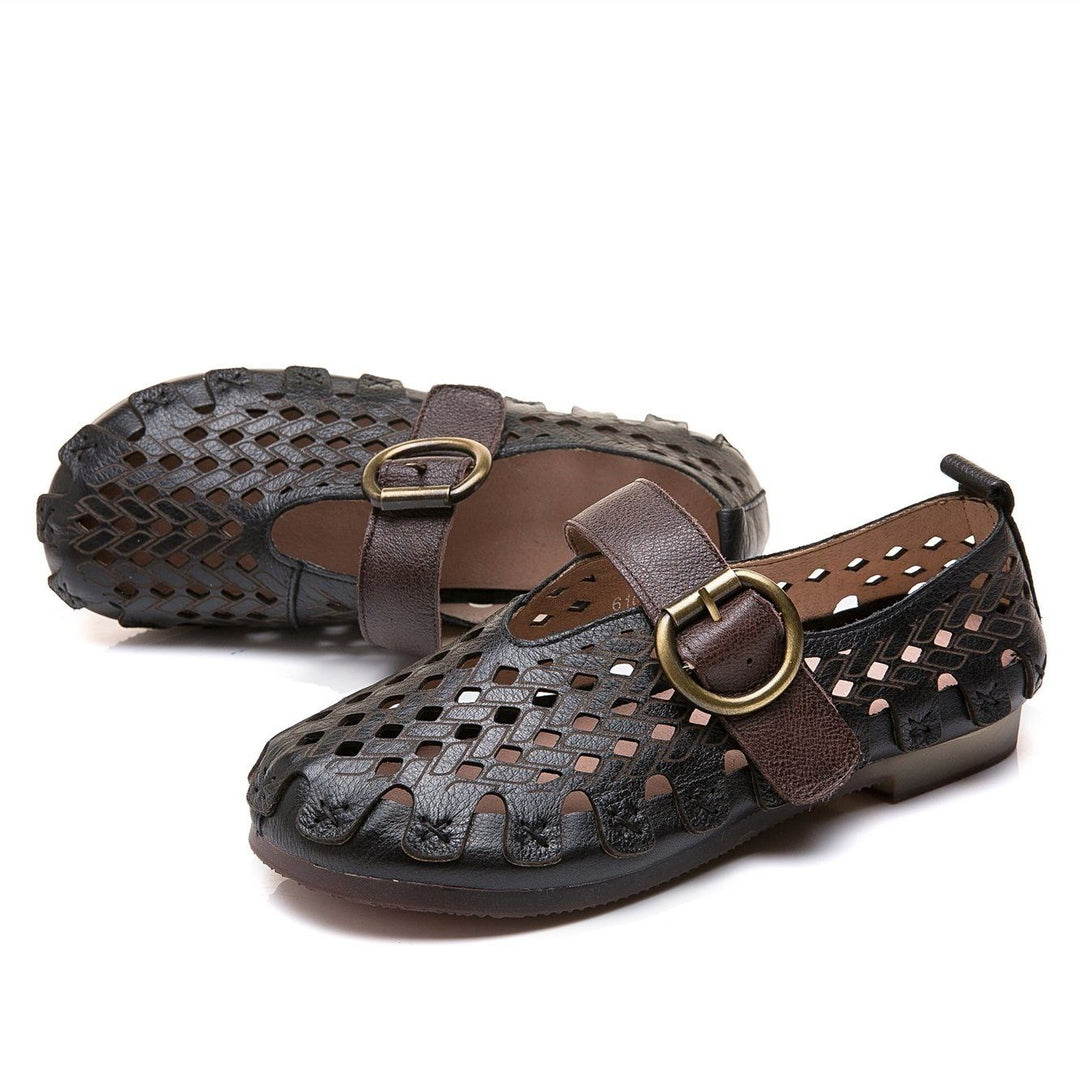 Lunaria - Chaussures plates confortables en cuir de vache pour femmes