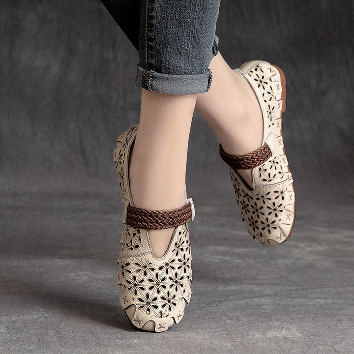 Lunaria - Chaussures plates confortables en cuir de vache pour femmes