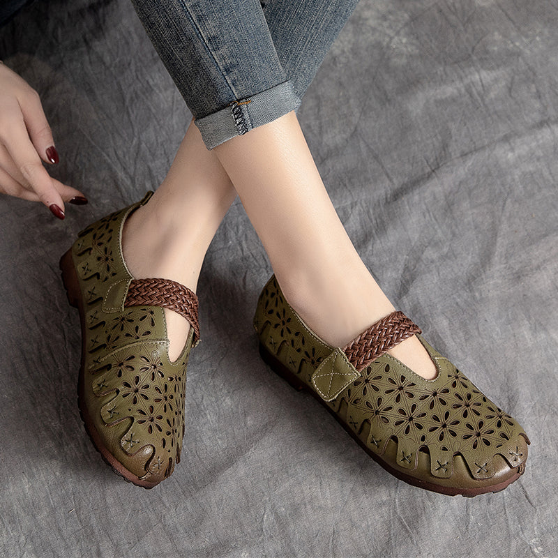 Lunaria - Chaussures plates confortables en cuir de vache pour femmes