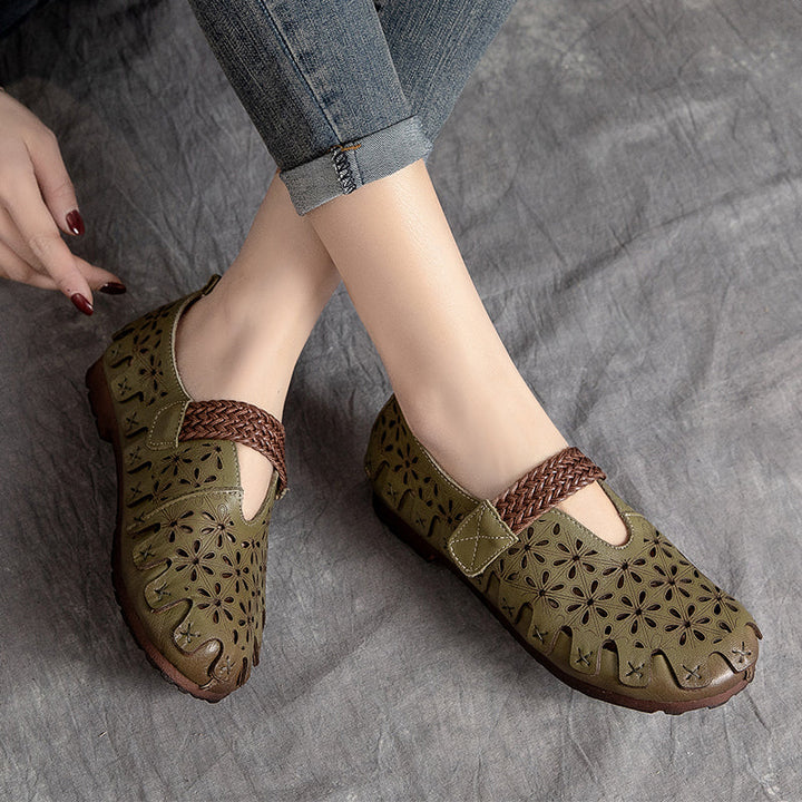 Lunaria - Chaussures plates confortables en cuir de vache pour femmes