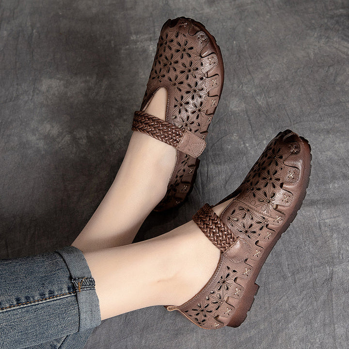Lunaria - Chaussures plates confortables en cuir de vache pour femmes