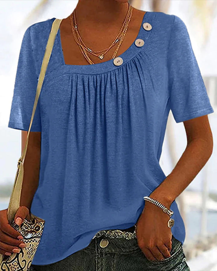 Céline | T-shirt Élégant à Col Rond avec Boutons Discrets