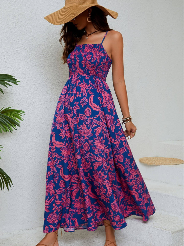 Emma™ | Robe Longue Fleurie avec Bretelles Fines et Fronces
