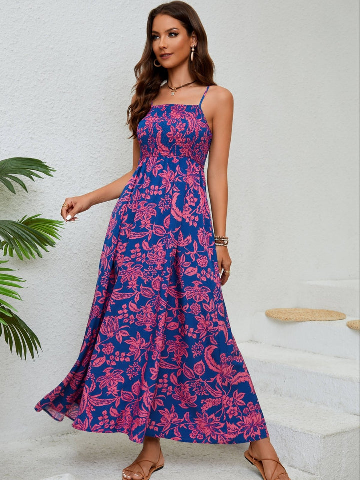 Emma™ | Robe Longue Fleurie avec Bretelles Fines et Fronces
