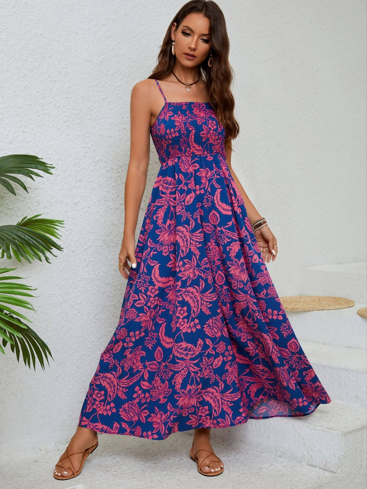 Emma™ | Robe Longue Fleurie avec Bretelles Fines et Fronces