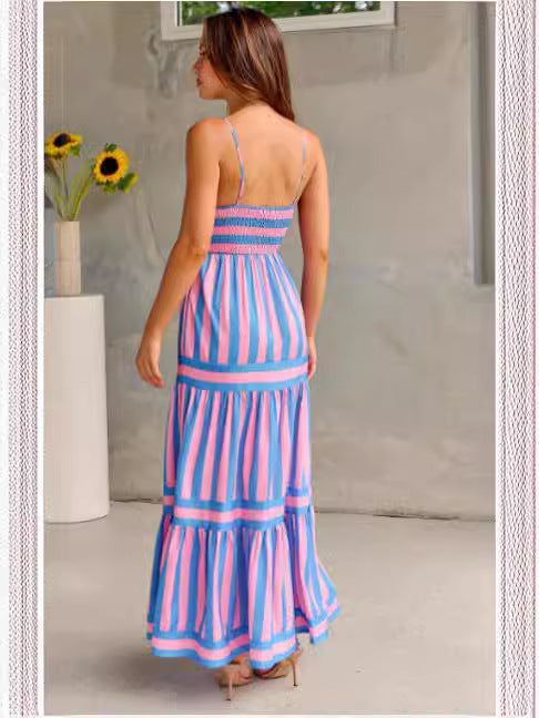 Marisol | Robe maxi rayée avec bretelles et poches