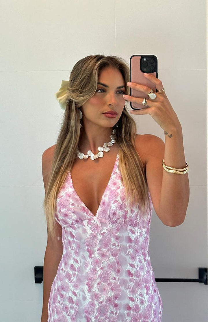 Farida™ | Robe Maxi en Dentelle Rose