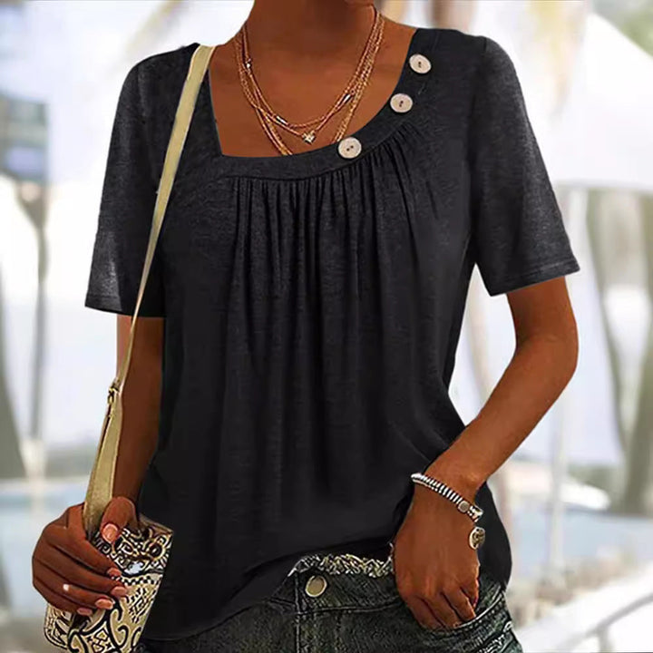 Céline | T-shirt Élégant à Col Rond avec Boutons Discrets