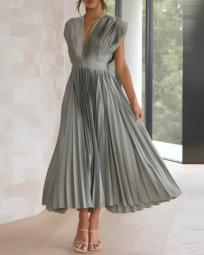 ELENA - ROBE MIDI PLISSÉE SANS MANCHE