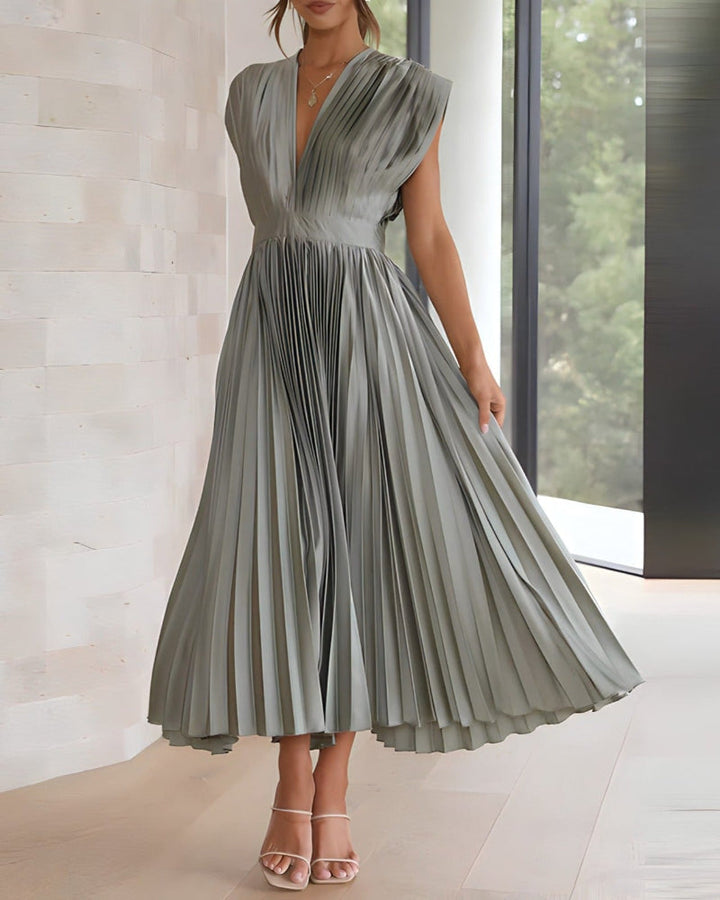 ELENA - ROBE MIDI PLISSÉE SANS MANCHE