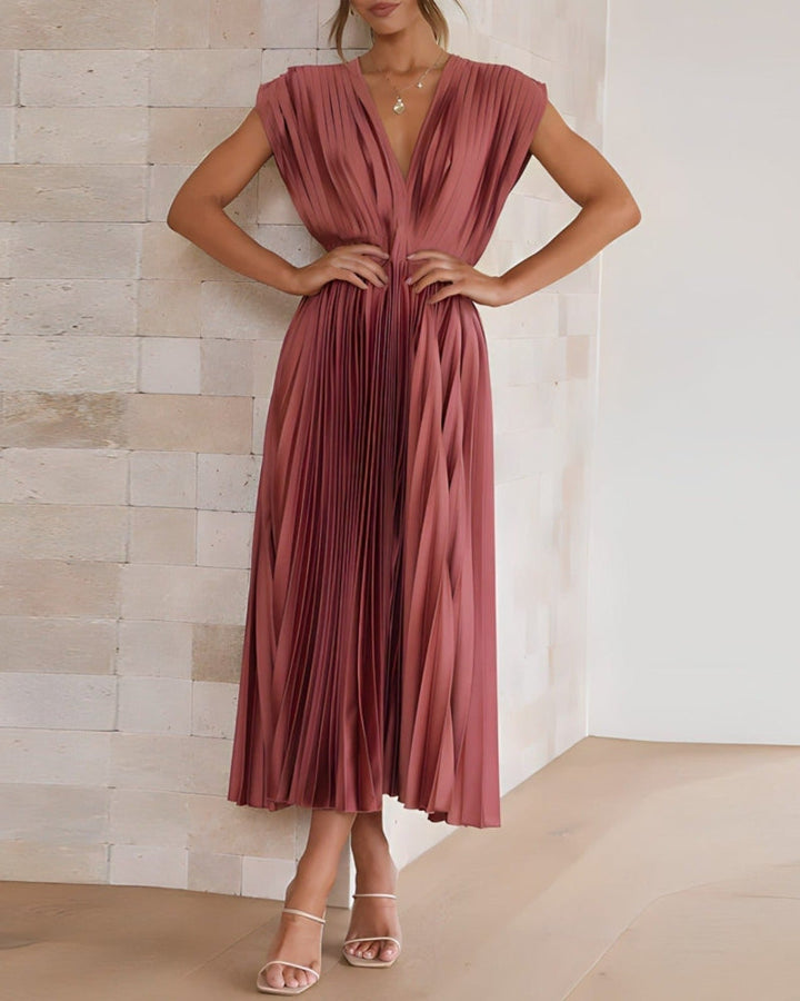ELENA - ROBE MIDI PLISSÉE SANS MANCHE