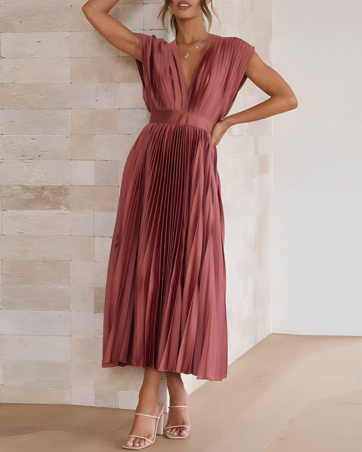 ELENA - ROBE MIDI PLISSÉE SANS MANCHE