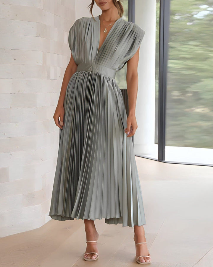 ELENA - ROBE MIDI PLISSÉE SANS MANCHE