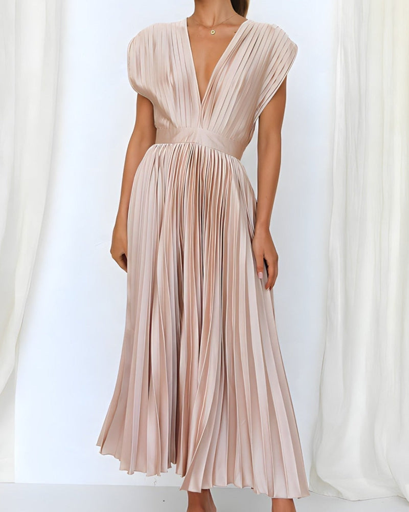ELENA - ROBE MIDI PLISSÉE SANS MANCHE