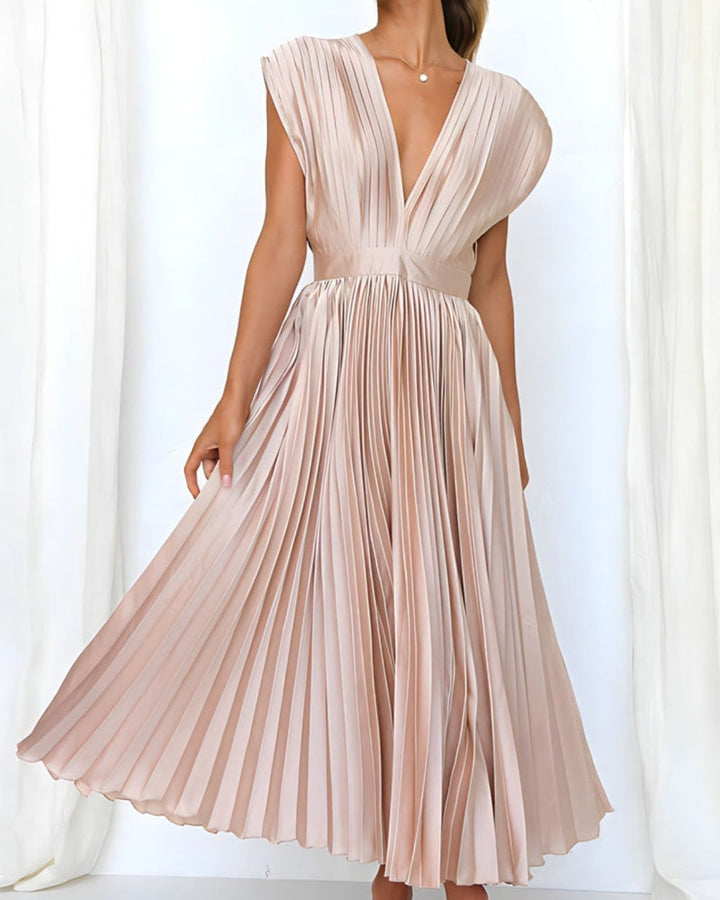 ELENA - ROBE MIDI PLISSÉE SANS MANCHE
