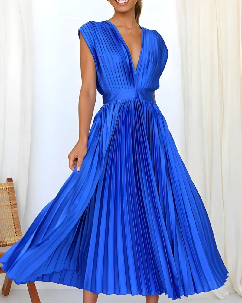ELENA - ROBE MIDI PLISSÉE SANS MANCHE