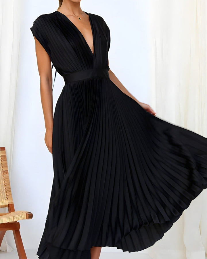 ELENA - ROBE MIDI PLISSÉE SANS MANCHE