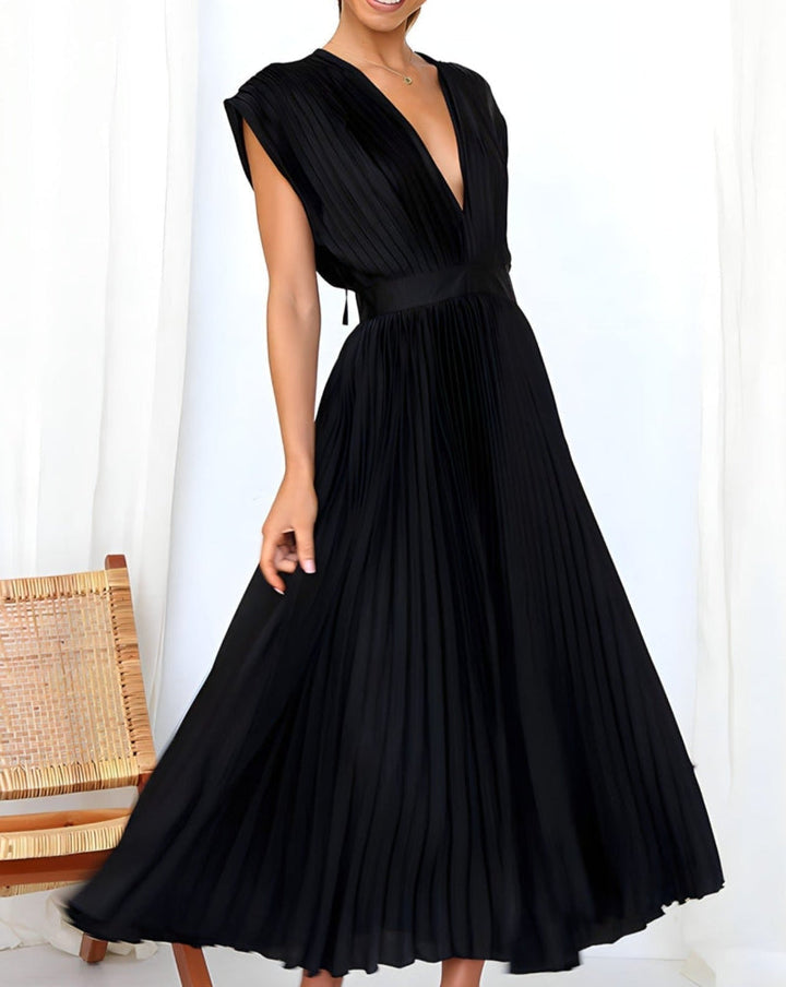 ELENA - ROBE MIDI PLISSÉE SANS MANCHE