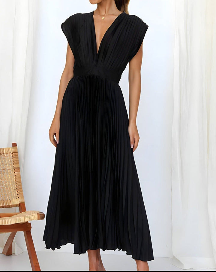 ELENA - ROBE MIDI PLISSÉE SANS MANCHE