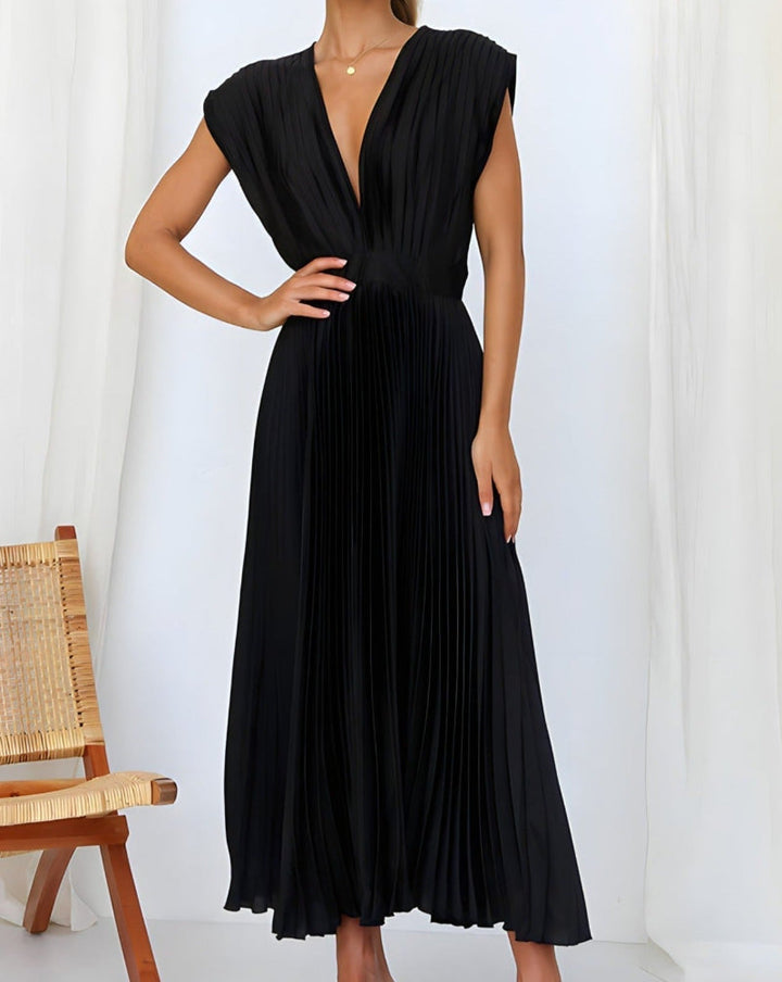ELENA - ROBE MIDI PLISSÉE SANS MANCHE