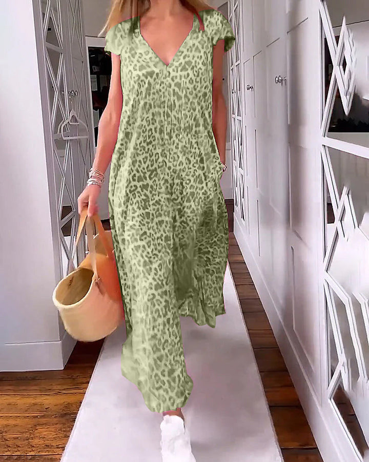 Noémie | Robe d'Été Colorée avec Col V et Manches Courtes