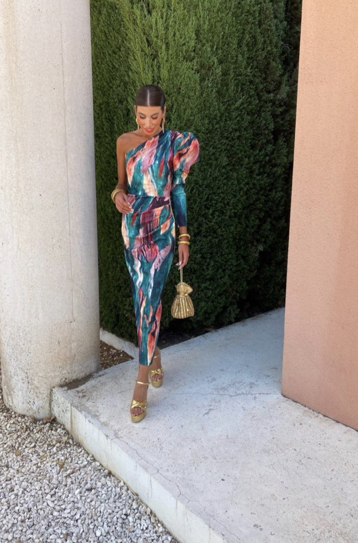 Yllana - Robe Midi à Épaule Unique Lila