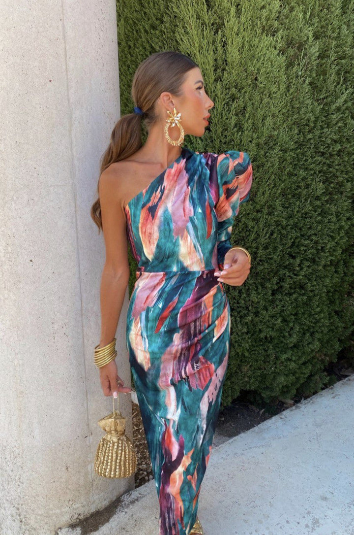 Yllana - Robe Midi à Épaule Unique Lila