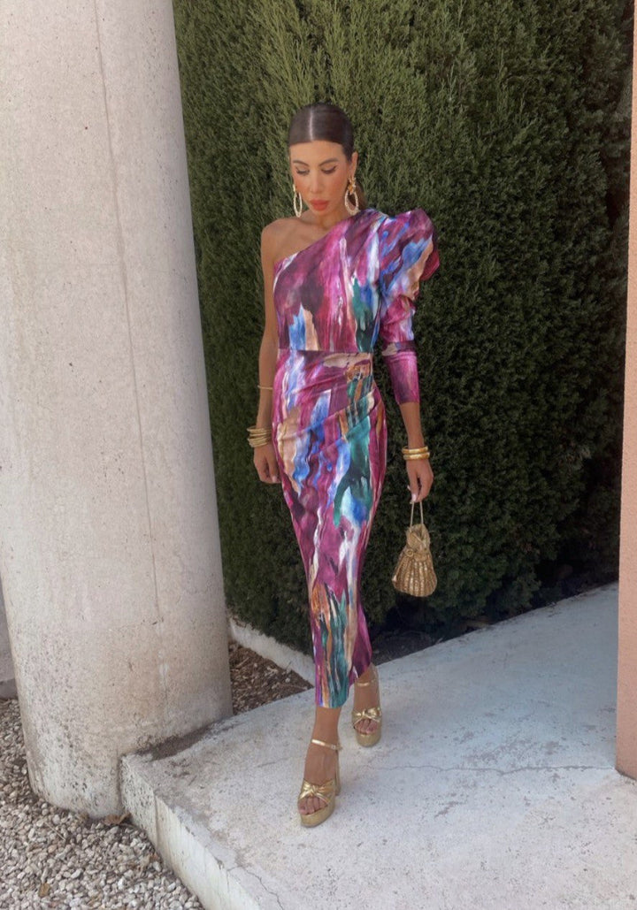 Yllana - Robe Midi à Épaule Unique Lila