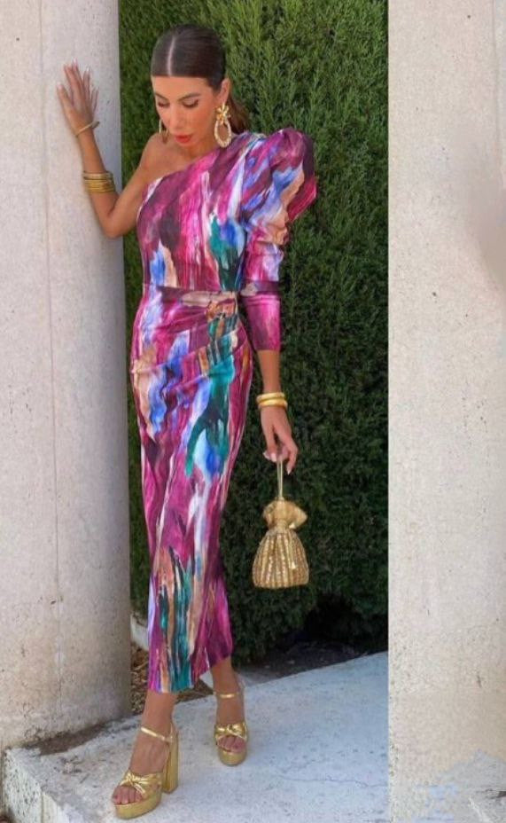 Yllana - Robe Midi à Épaule Unique Lila