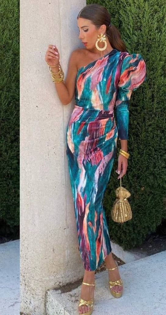 Yllana - Robe Midi à Épaule Unique Lila
