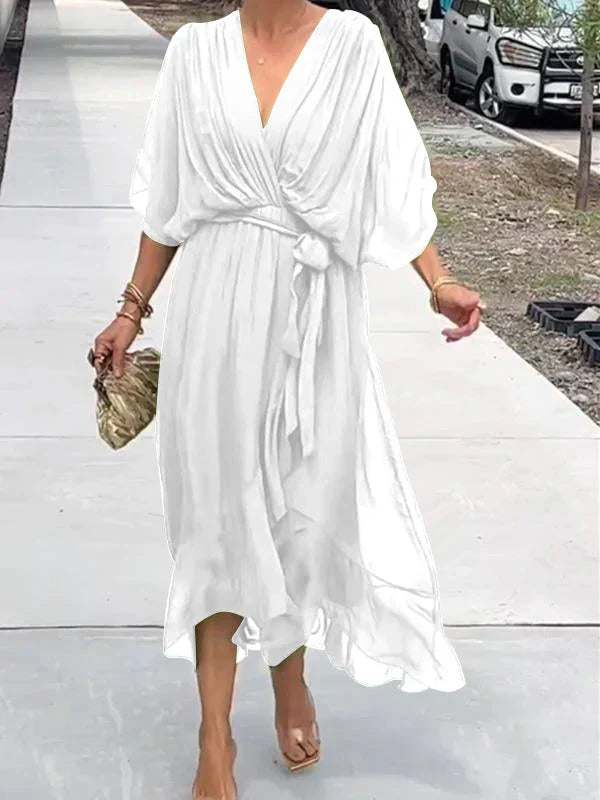 Monica | Robe en mousseline de soie avec décolleté en V
